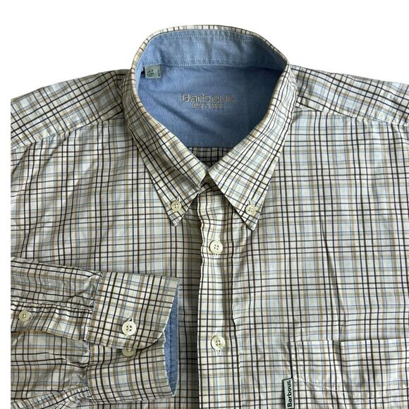 Barbour Mens Medium Brown Plaid Long‎ Sleeve Button Down Shirt - Picture 1 of 5